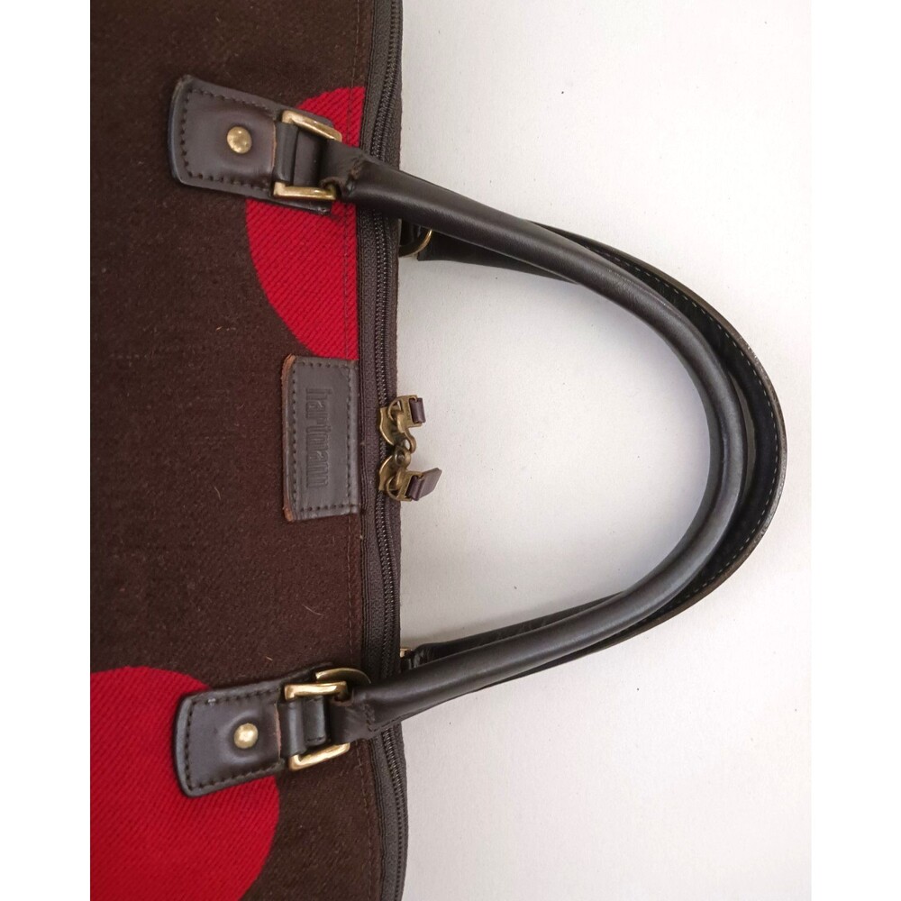 Hartman Luxe Collection Weekender Travel Bag Brown / Red Polka Dots Leather Trim - Picture 11 of 12